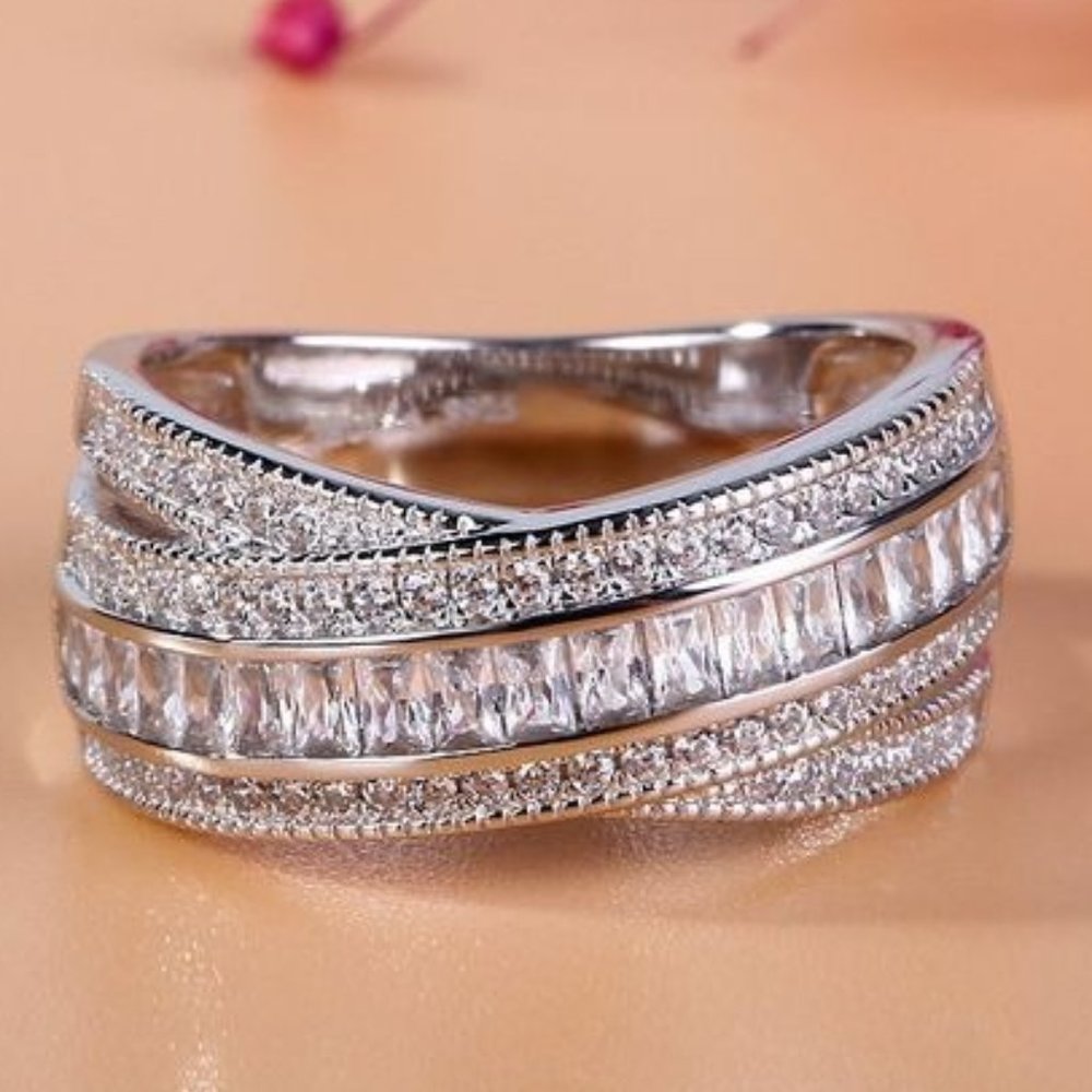 Double Layer Stackable Exquisite Zircon Fashion Cross Rings for Women, PD006 - Picture 2 of 3